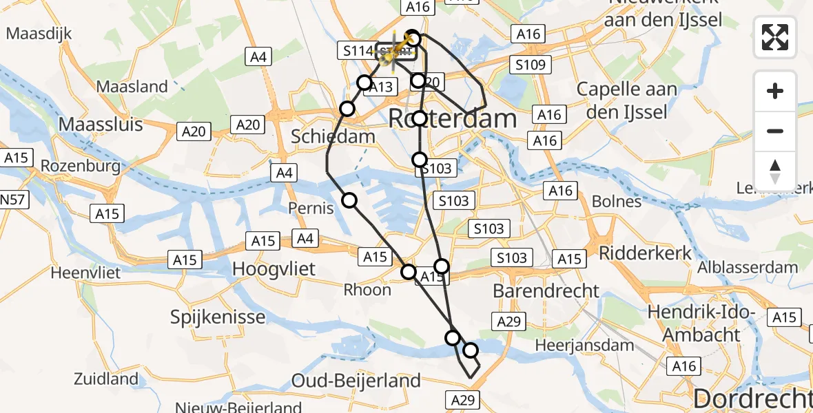 Vluchtroute Traumahelikopter Rotterdam The Hague Airport - Rotterdam The Hague Airport, 23 juli 2023, 09:07