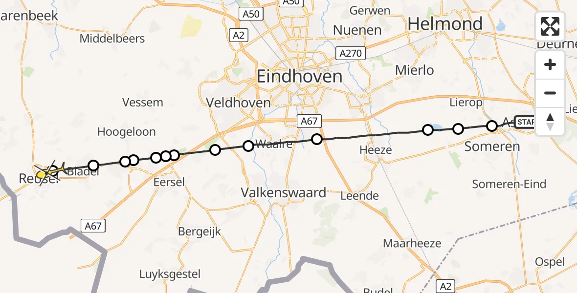 Routekaart van de vlucht: Lifeliner 3 naar Reusel