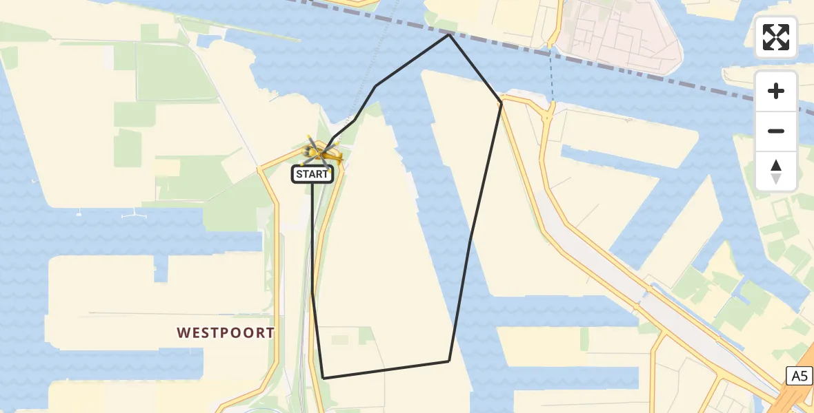 Vluchtroute Traumahelikopter Amsterdam Heliport - Amsterdam Heliport, 23 juli 2023, 09:16