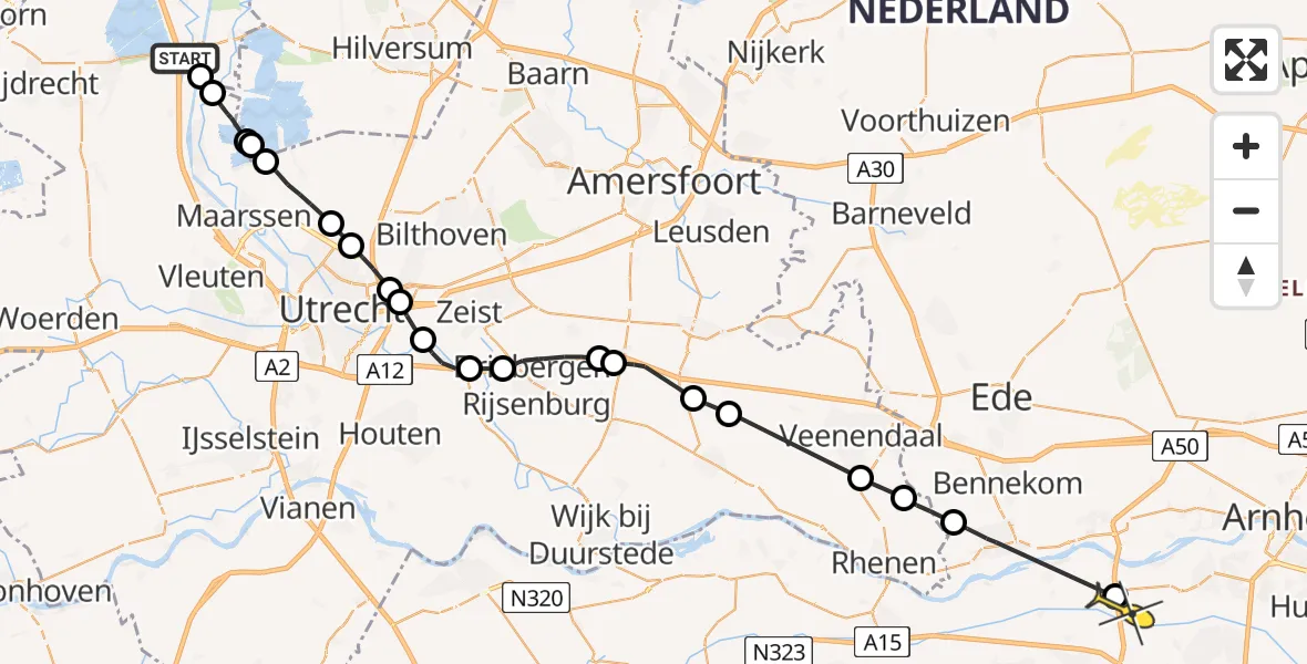 Routekaart van de vlucht: Politieheli naar Heteren