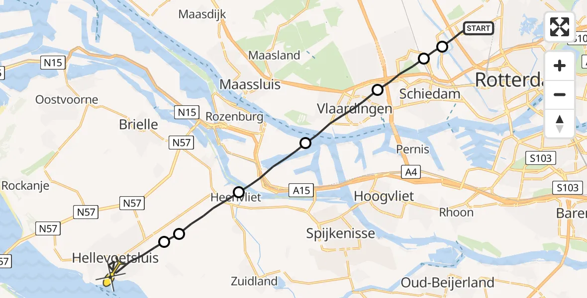 Routekaart van de vlucht: Lifeliner 2 naar Hellevoetsluis