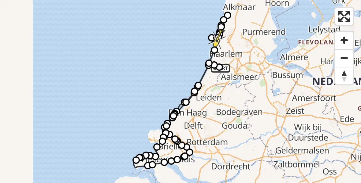 Routekaart van de vlucht: Politieheli naar Velsen-Noord