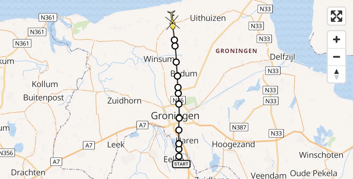 Routekaart van de vlucht: Lifeliner 4 naar Warffum