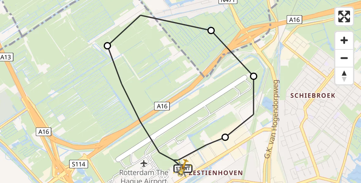 Vluchtroute Traumahelikopter Rotterdam The Hague Airport - Rotterdam The Hague Airport, 23 juli 2023, 10:38