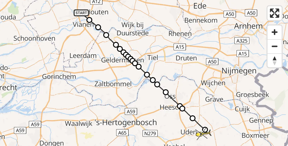 Routekaart van de vlucht: Lifeliner 3 naar Vliegbasis Volkel