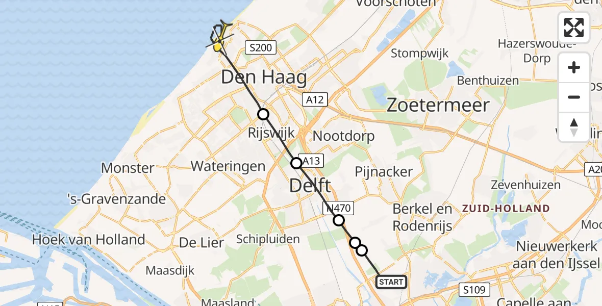 Routekaart van de vlucht: Lifeliner 2 naar Den Haag