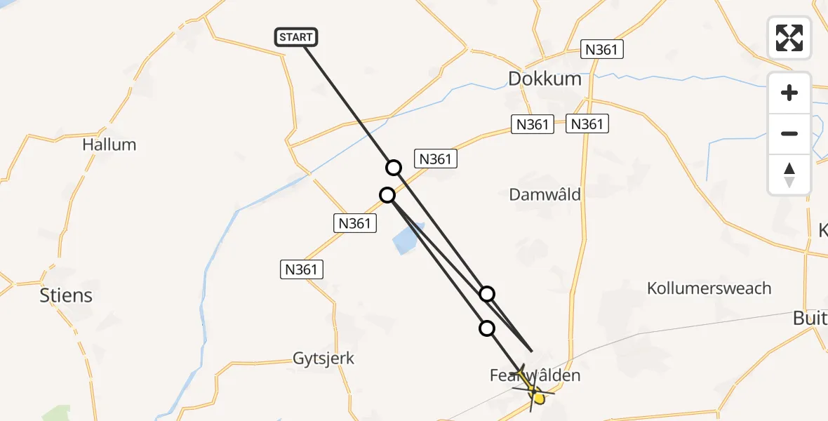 Routekaart van de vlucht: Ambulanceheli naar Feanwâlden