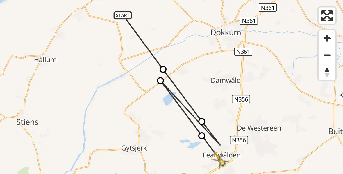 Vluchtroute Ambulancehelikopter Blije - Feanwâlden, 23 juli 2023, 11:58