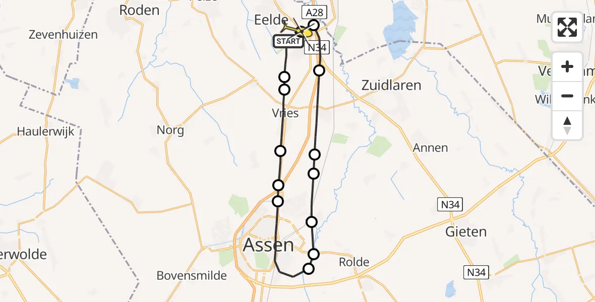 Routekaart van de vlucht: Lifeliner 4 naar Groningen Airport Eelde
