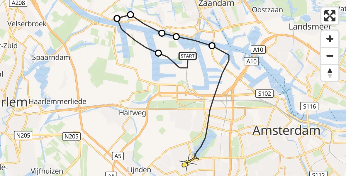 Routekaart van de vlucht: Lifeliner 1 naar Amsterdam