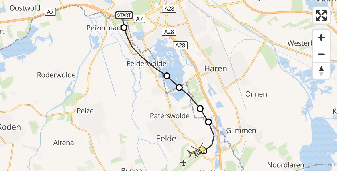 Routekaart van de vlucht: Lifeliner 4 naar Groningen Airport Eelde