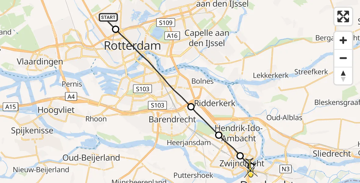 Routekaart van de vlucht: Lifeliner 2 naar Dordrecht