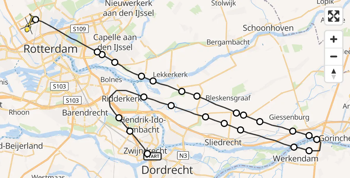 Routekaart van de vlucht: Lifeliner 2 naar Rotterdam The Hague Airport