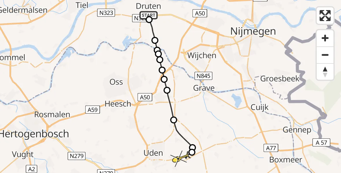 Routekaart van de vlucht: Lifeliner 3 naar Vliegbasis Volkel