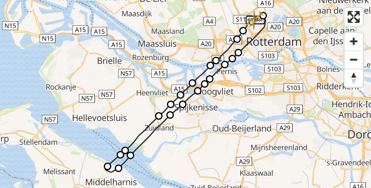 Vluchtroute Traumahelikopter Rotterdam The Hague Airport - Rotterdam The Hague Airport, 23 juli 2023, 15:01