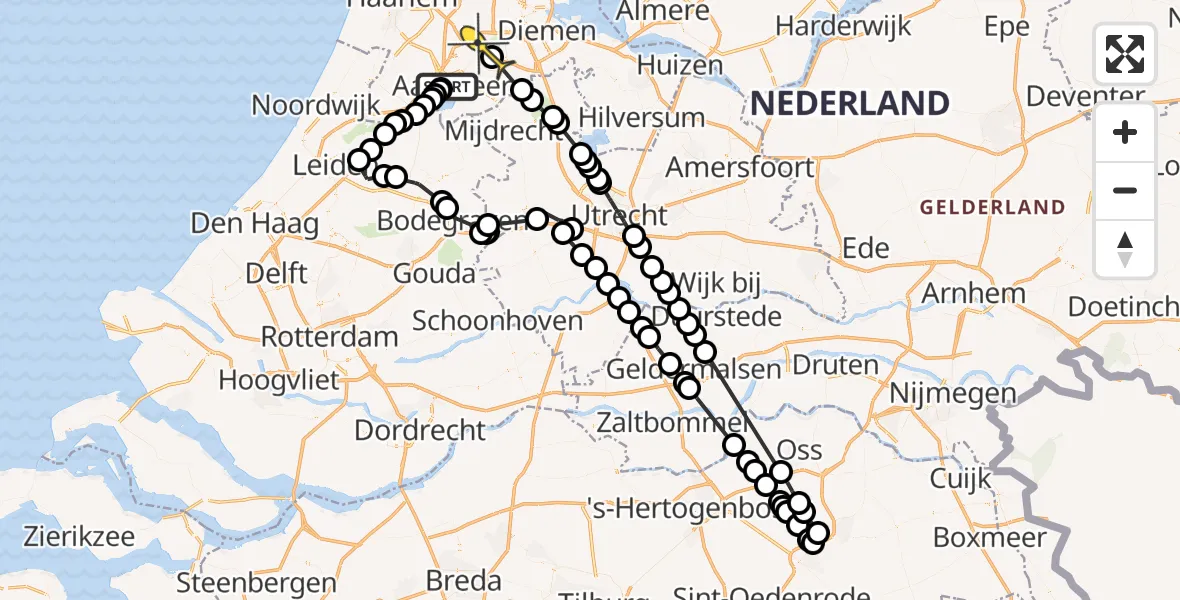 Routekaart van de vlucht: Politieheli naar Amstelveen