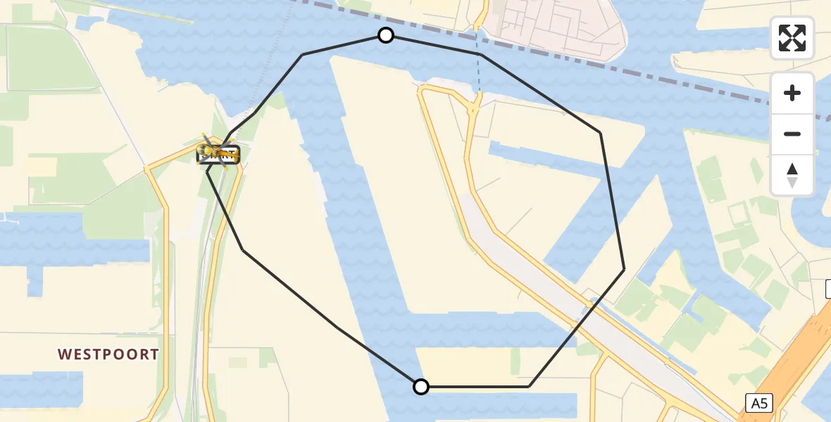 Vluchtroute Traumahelikopter Amsterdam Heliport - Amsterdam Heliport, 23 juli 2023, 15:40