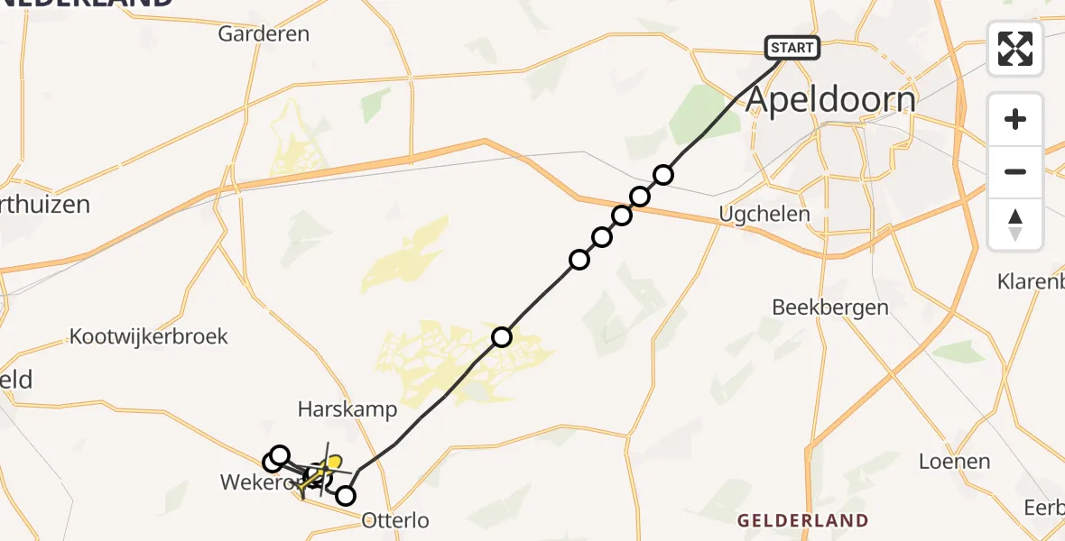 Routekaart van de vlucht: Lifeliner 3 naar Otterlo