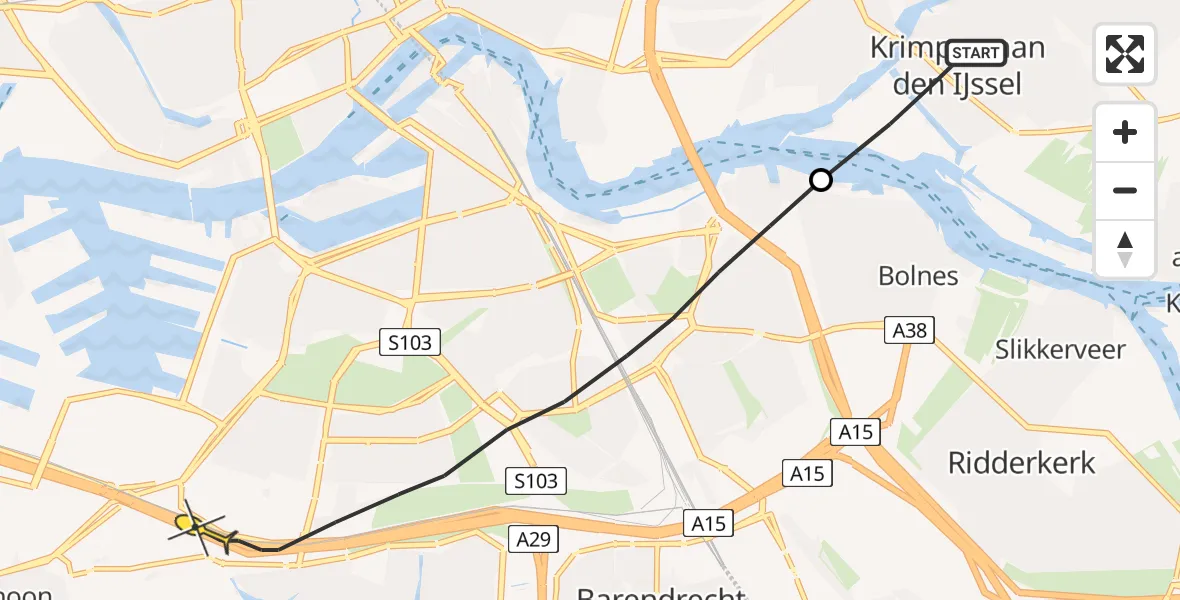 Routekaart van de vlucht: Lifeliner 2 naar Rotterdam