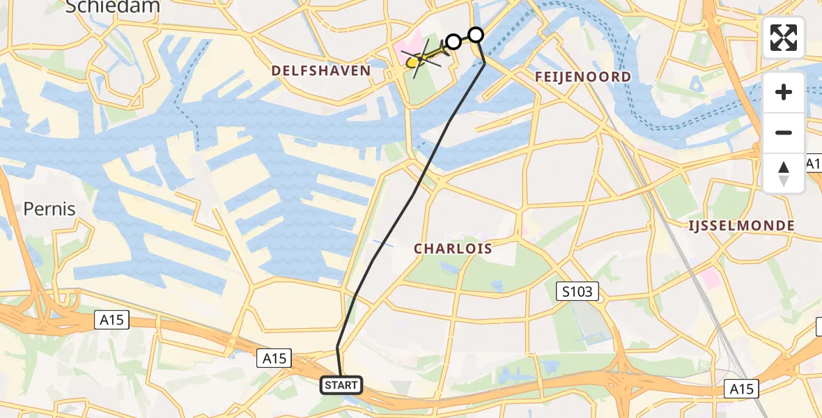 Routekaart van de vlucht: Lifeliner 2 naar Erasmus MC