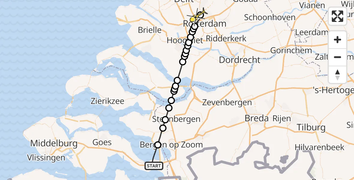 Routekaart van de vlucht: Lifeliner 1 naar Rotterdam The Hague Airport