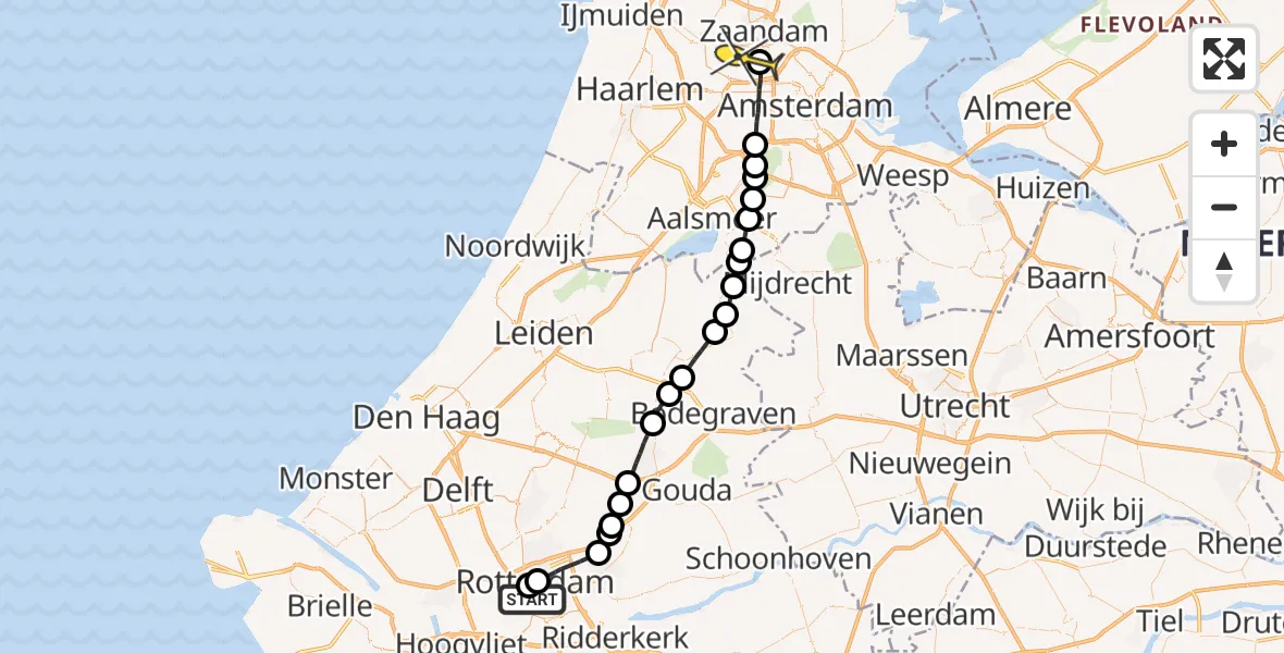 Routekaart van de vlucht: Lifeliner 1 naar Amsterdam Heliport