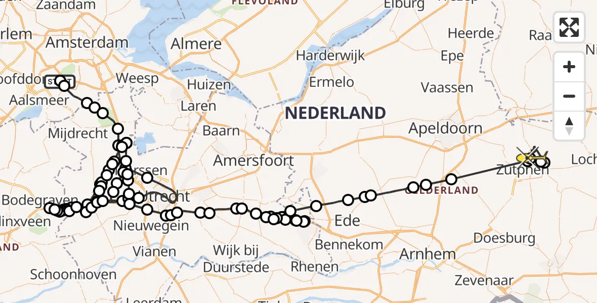 Routekaart van de vlucht: Politiehelikopter naar Eefde