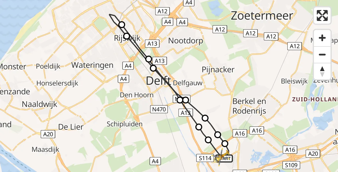 Vluchtroute Traumahelikopter Rotterdam The Hague Airport - Rotterdam The Hague Airport, 23 juli 2023, 18:27
