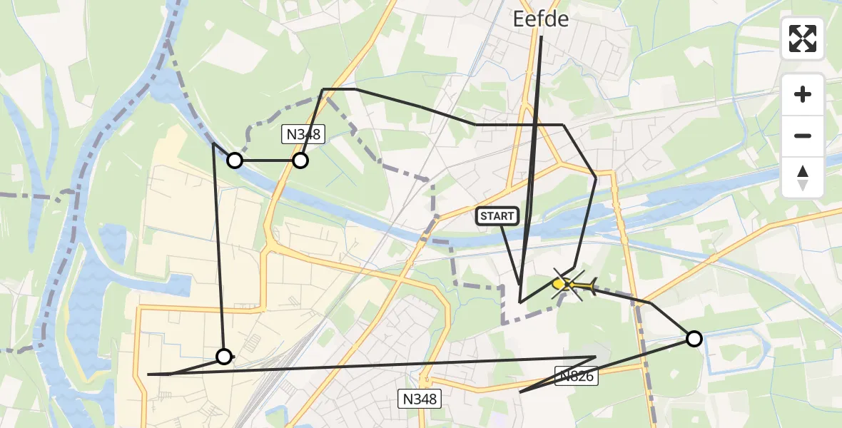 Routekaart van de vlucht: Politieheli naar Eefde