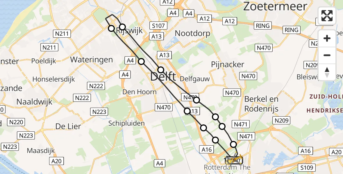 Vluchtroute Traumahelikopter Rotterdam The Hague Airport - Rotterdam The Hague Airport, 24 juli 2023, 04:04