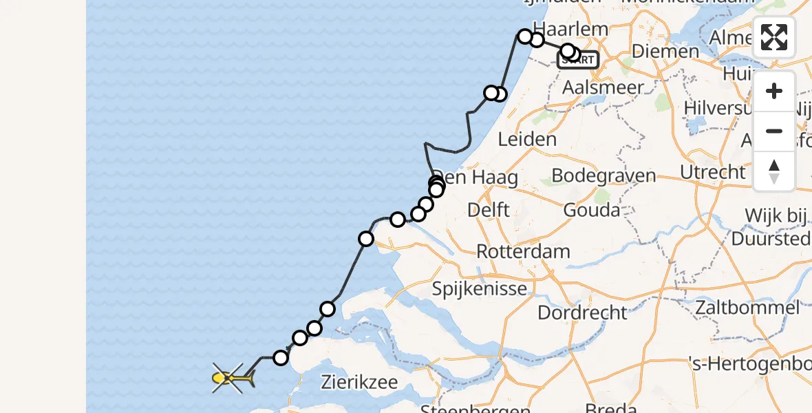 Routekaart van de vlucht: Politiehelikopter naar 