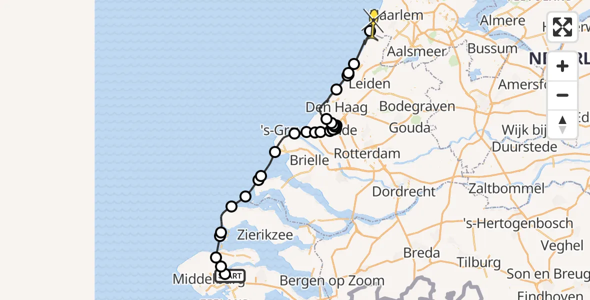 Routekaart van de vlucht: Politiehelikopter naar Zandvoort