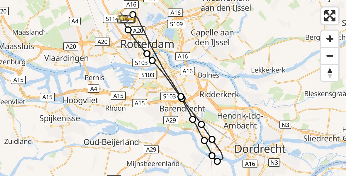 Vluchtroute Traumahelikopter Rotterdam The Hague Airport - Rotterdam The Hague Airport, 24 juli 2023, 08:52