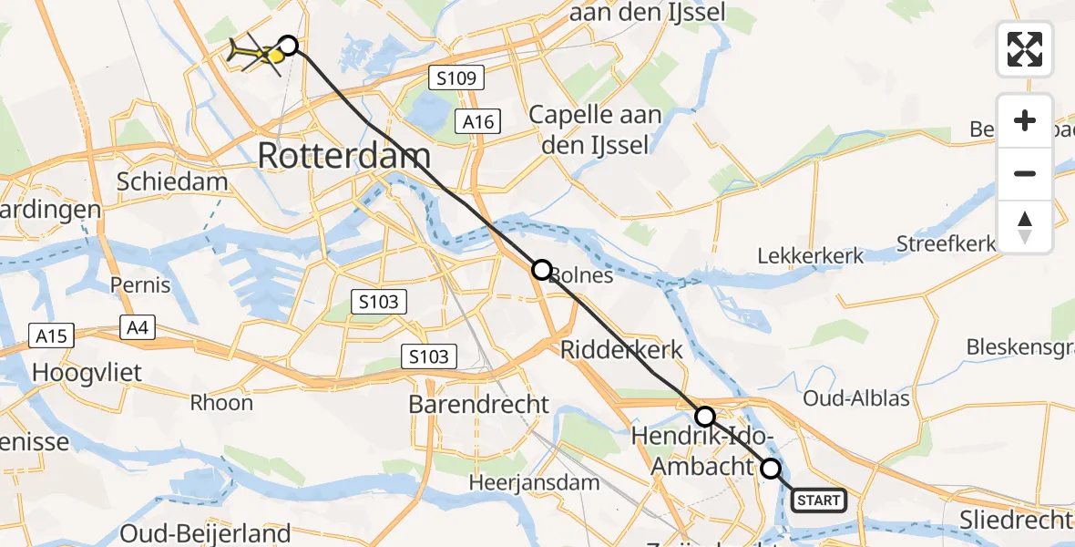 Routekaart van de vlucht: Lifeliner 2 naar Rotterdam The Hague Airport