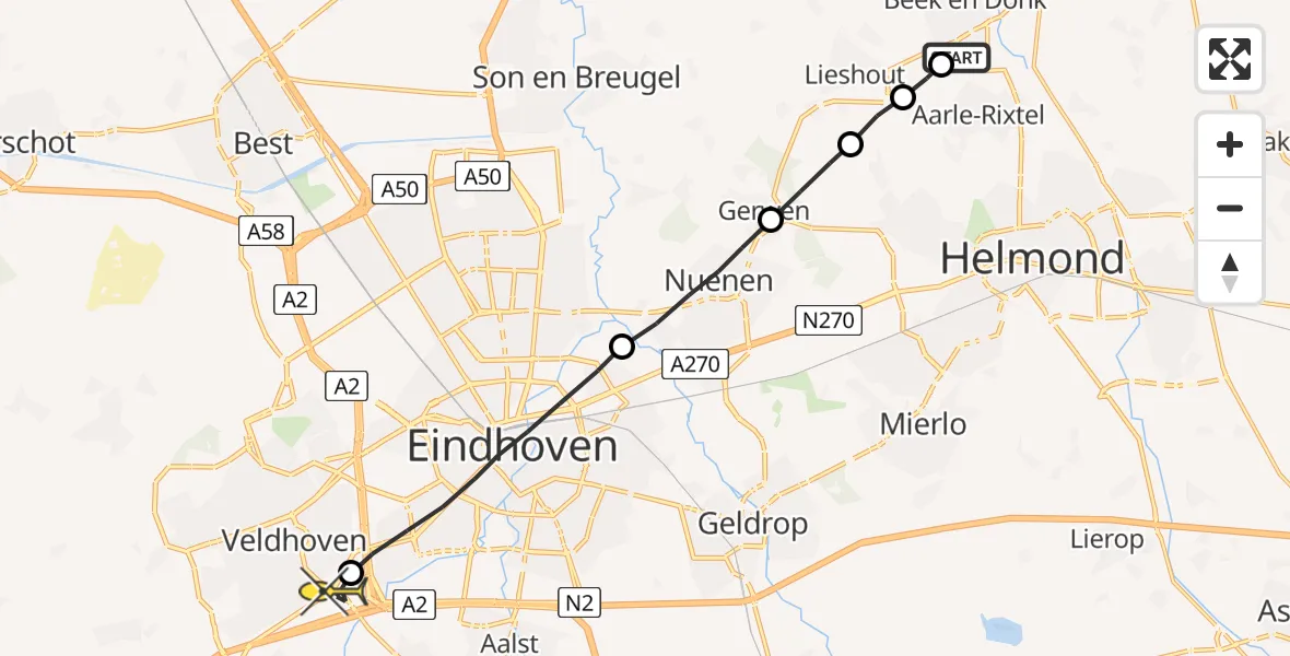 Routekaart van de vlucht: Lifeliner 3 naar Veldhoven