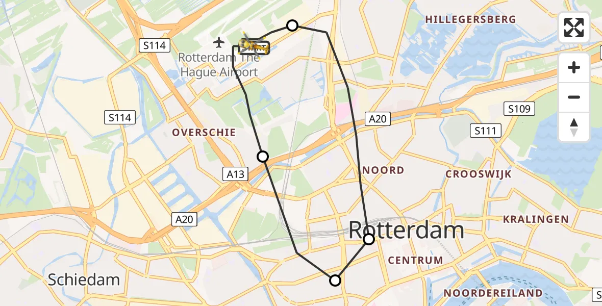 Vluchtroute Traumahelikopter Rotterdam The Hague Airport - Rotterdam The Hague Airport, 24 juli 2023, 10:39
