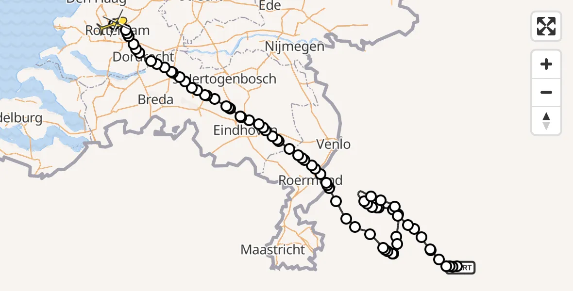 Routekaart van de vlucht: Traumaheli naar Rotterdam The Hague Airport