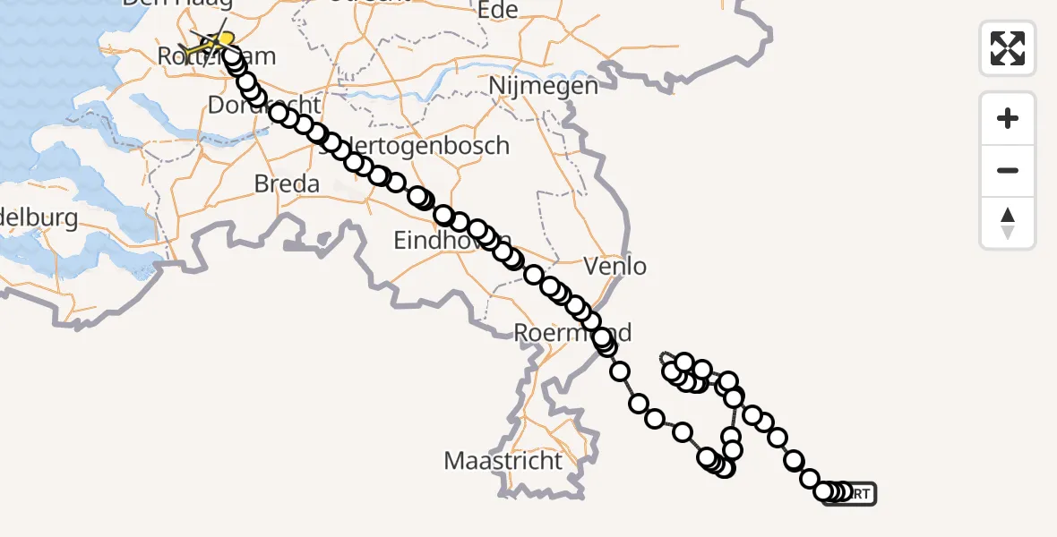Routekaart van de vlucht: Traumahelikopter naar Rotterdam The Hague Airport