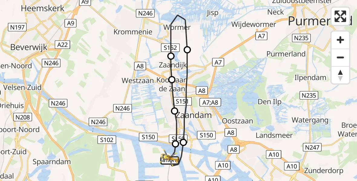 Vluchtroute Traumahelikopter Amsterdam Heliport - Amsterdam Heliport, 24 juli 2023, 11:39