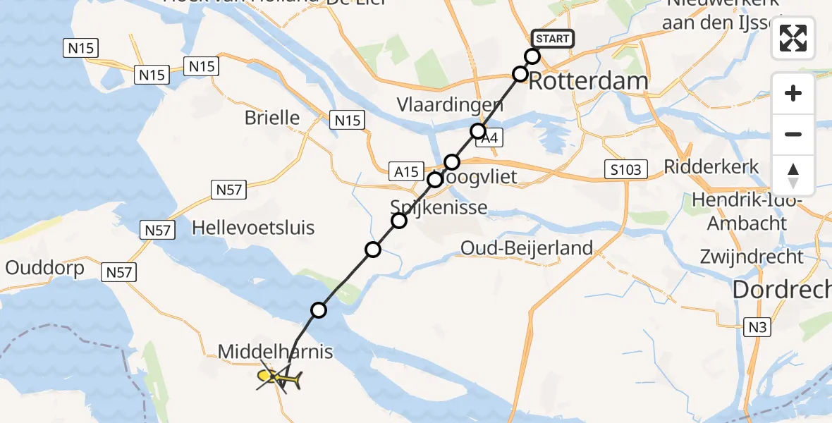 Routekaart van de vlucht: Lifeliner 2 naar Middelharnis