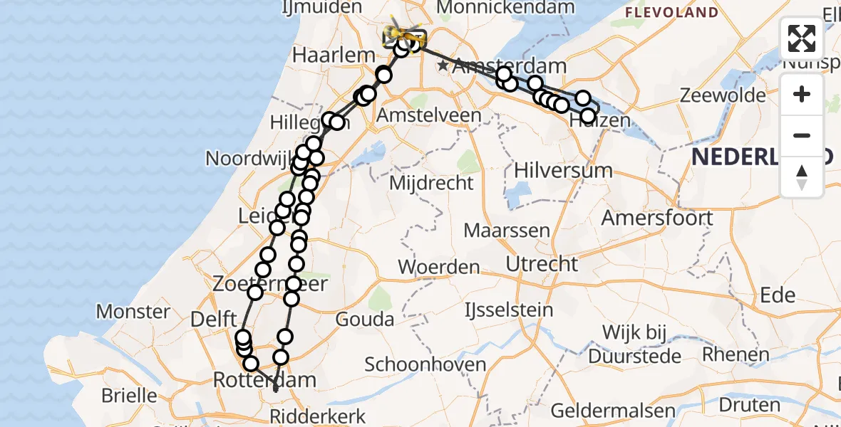 Vluchtroute Traumahelikopter Amsterdam Heliport - Amsterdam Heliport, 24 juli 2023, 12:50