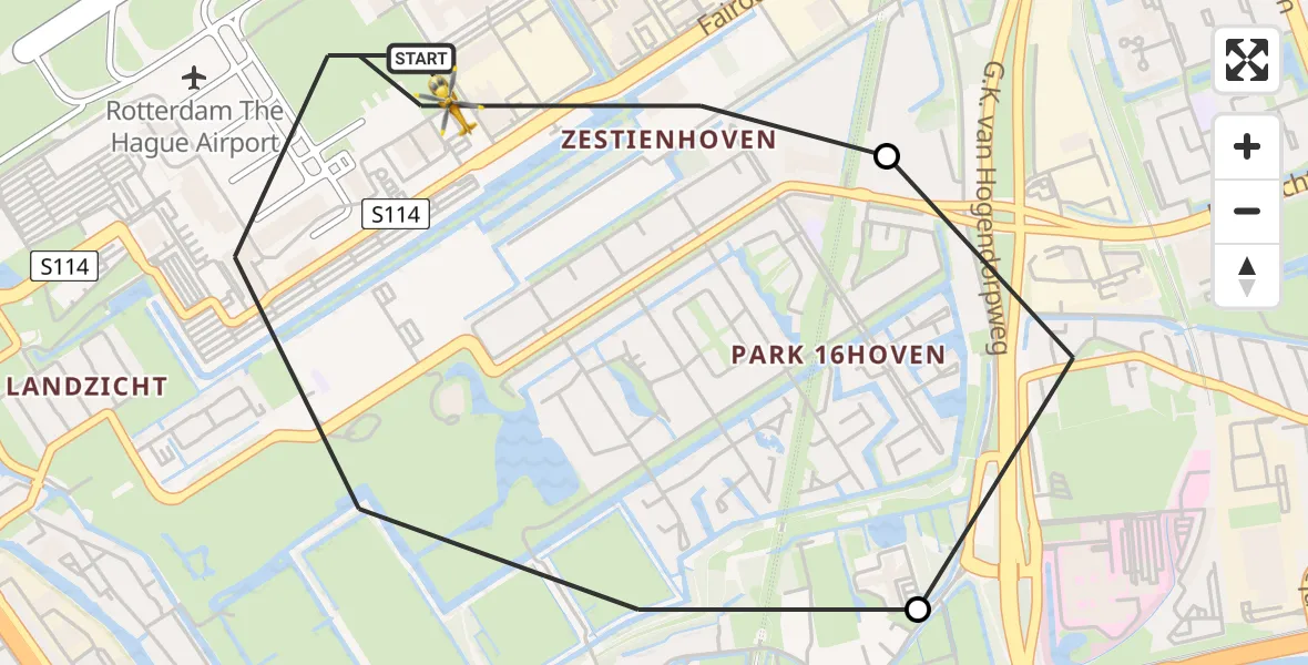 Vluchtroute Traumahelikopter Rotterdam The Hague Airport - Rotterdam The Hague Airport, 24 juli 2023, 13:50