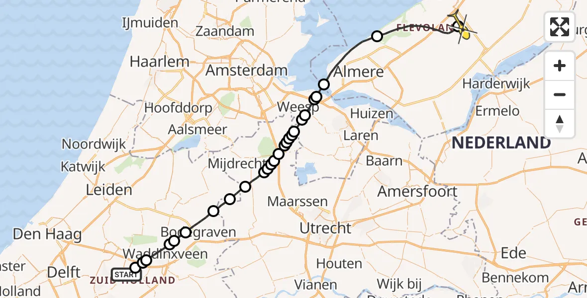 Routekaart van de vlucht: Traumaheli naar Lelystad Airport