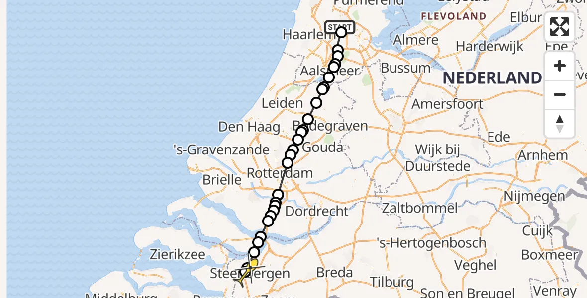 Routekaart van de vlucht: Lifeliner 1 naar Steenbergen