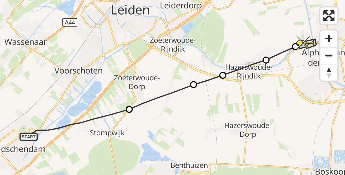 Routekaart van de vlucht: Lifeliner 2 naar Alphen aan den Rijn