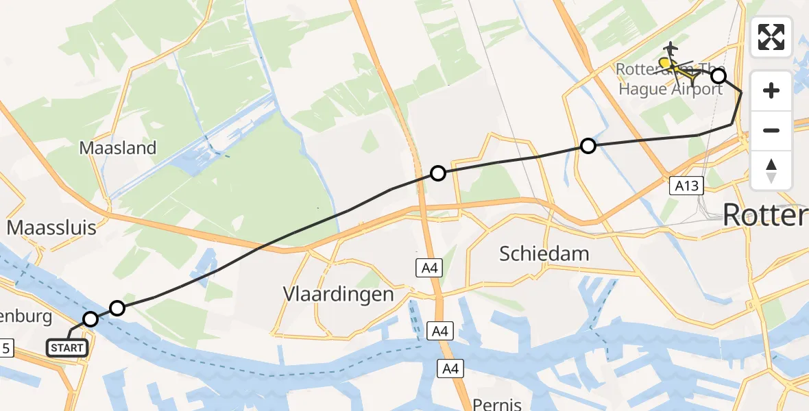 Routekaart van de vlucht: Lifeliner 2 naar Rotterdam The Hague Airport