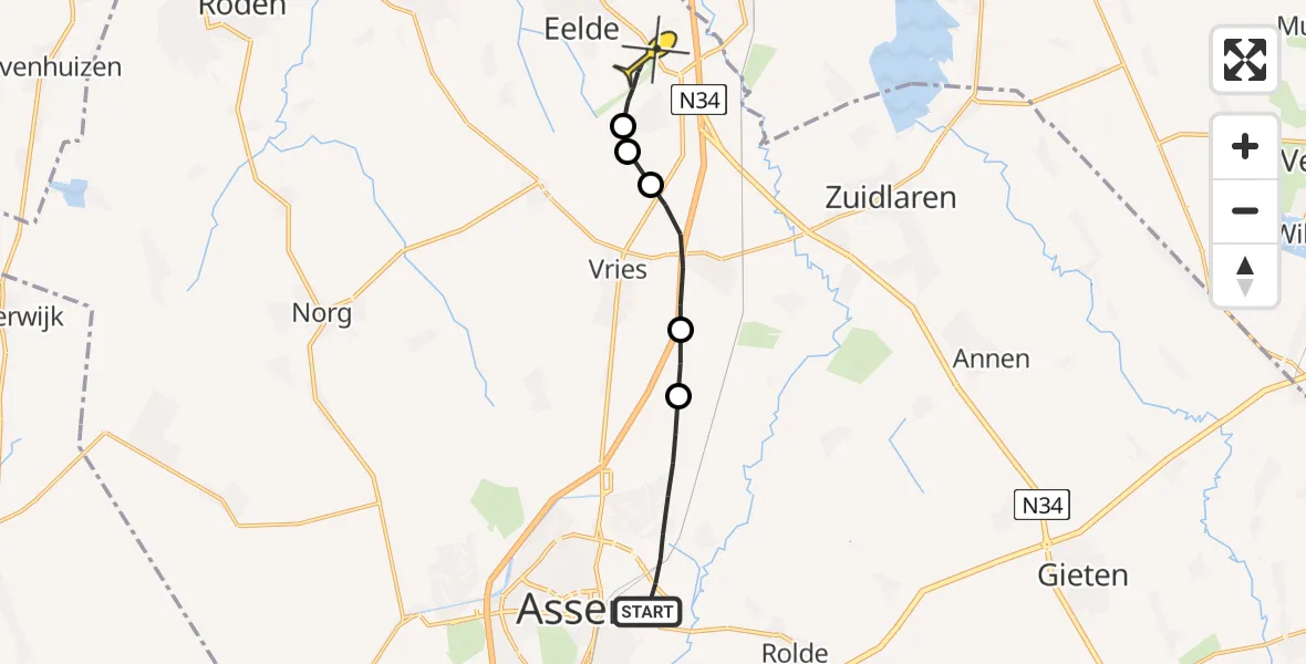 Routekaart van de vlucht: Lifeliner 4 naar Groningen Airport Eelde