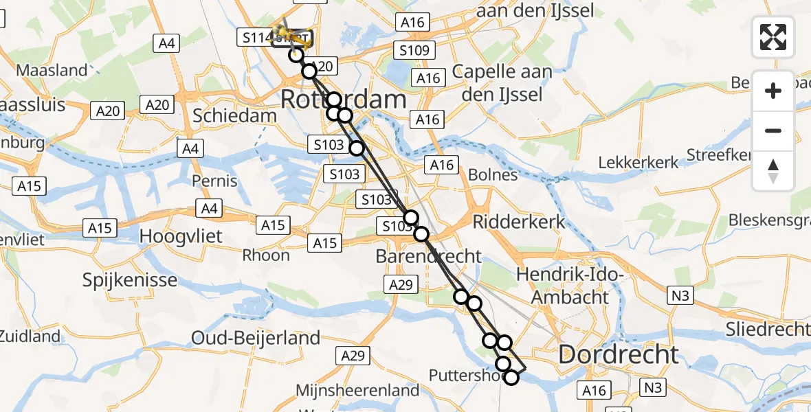 Vluchtroute Traumahelikopter Rotterdam The Hague Airport - Rotterdam The Hague Airport, 24 juli 2023, 18:30
