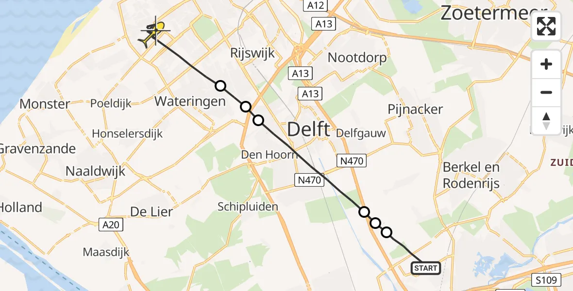 Routekaart van de vlucht: Lifeliner 2 naar Den Haag