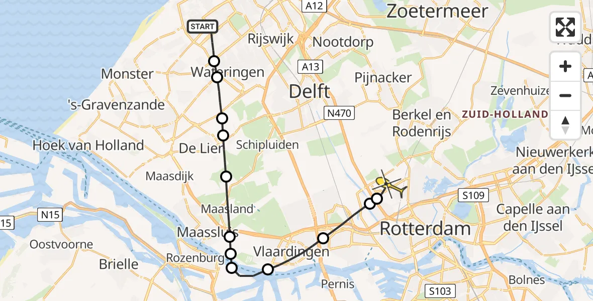 Routekaart van de vlucht: Lifeliner 2 naar Rotterdam The Hague Airport